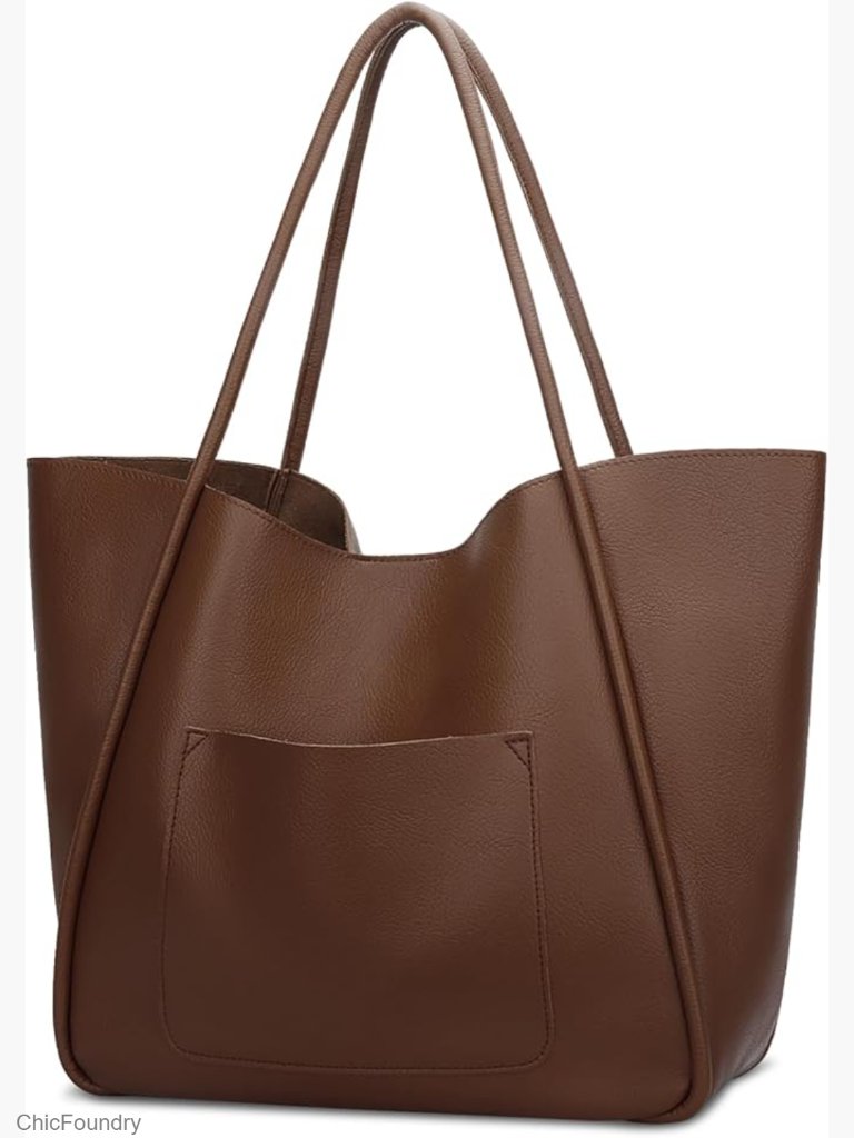 Large Vegan Leather Tote Bag Shoulder Purse Zip Closure